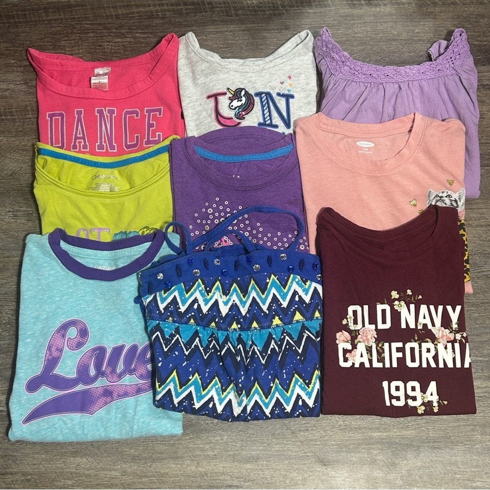 (0033) Girls: 7/8-8 Mixed Brand, 9pc Shirt Bundle- H7